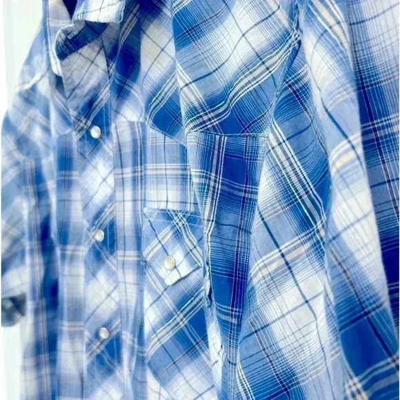 Vintage Wrangler Men’s Blue Plaid Pearl Snap Western Shirt Size Large - Picture 2 of 8